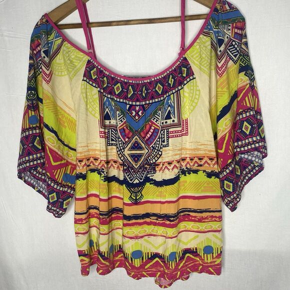 Anthropologie Flying Tomato Blouse Cold Shoulder Aztec Geometric Womens Size M - Picture 3 of 10
